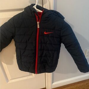 Nike Kids Dark Blue Puffer Jacket with Red Details